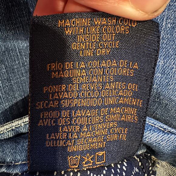 Seven7 Jeans Women’s Size 12 Bootcut Blue Denim Embroidered Pockets Distressed - Picture 9 of 10